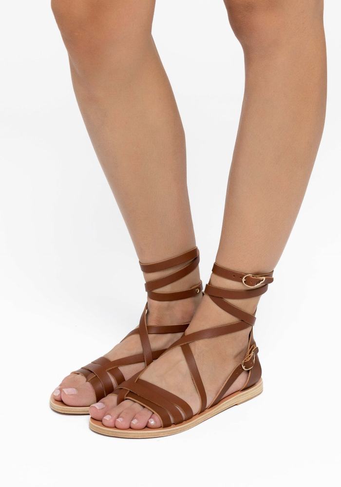 Ancient Greek Sandals Satira Leather Donna Sandali Da Gladiatore Marroni Scuro | OAK1360MU