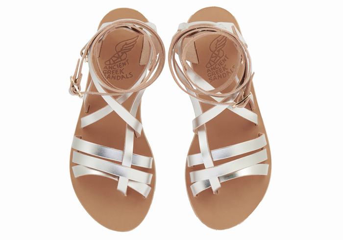 Ancient Greek Sandals Satira Leather Donna Sandali Da Gladiatore Argento | JBX7673IL