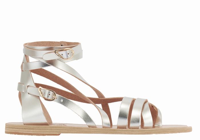 Ancient Greek Sandals Satira Leather Donna Sandali Da Gladiatore Argento | JBX7673IL