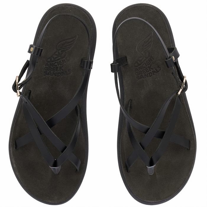 Ancient Greek Sandals Semele Comfort Donna Sandali Con Cinturino Sul Retro Nere | KXZ245JM