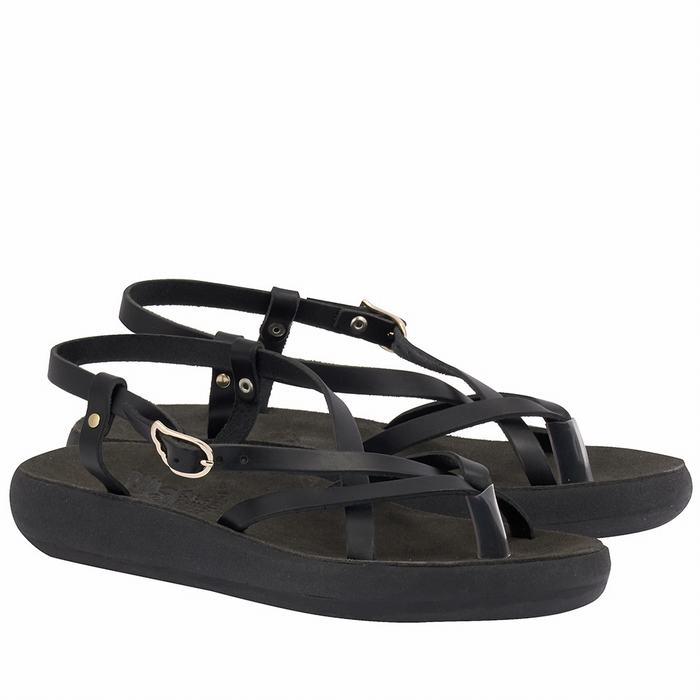 Ancient Greek Sandals Semele Comfort Donna Sandali Con Cinturino Sul Retro Nere | KXZ245JM