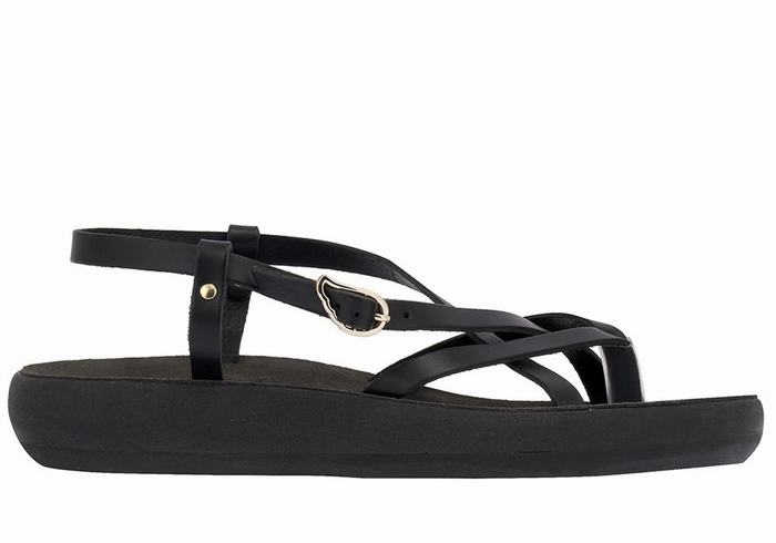 Ancient Greek Sandals Semele Comfort Donna Sandali Con Cinturino Sul Retro Nere | KXZ245JM