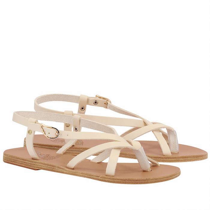 Ancient Greek Sandals Semele Leather Donna Sandali Con Cinturino Sul Retro Bianche | DRD5673CF