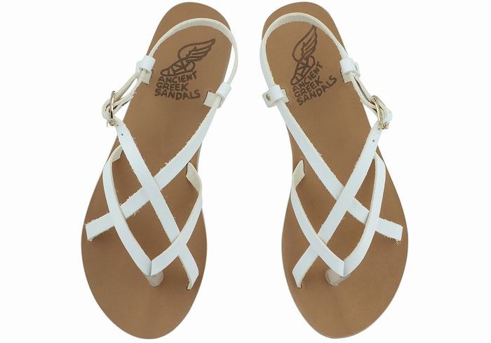 Ancient Greek Sandals Semele Leather Donna Sandali Con Cinturino Sul Retro Bianche | OPP9637EL