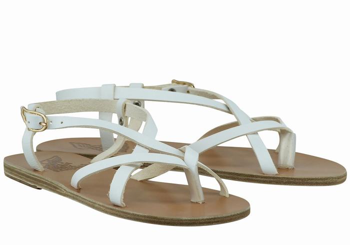 Ancient Greek Sandals Semele Leather Donna Sandali Con Cinturino Sul Retro Bianche | OPP9637EL