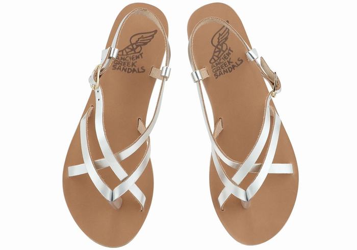 Ancient Greek Sandals Semele Leather Donna Sandali Con Cinturino Sul Retro Argento | RYY6199IA