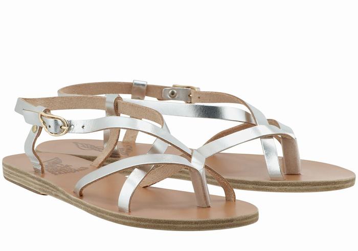 Ancient Greek Sandals Semele Leather Donna Sandali Con Cinturino Sul Retro Argento | RYY6199IA