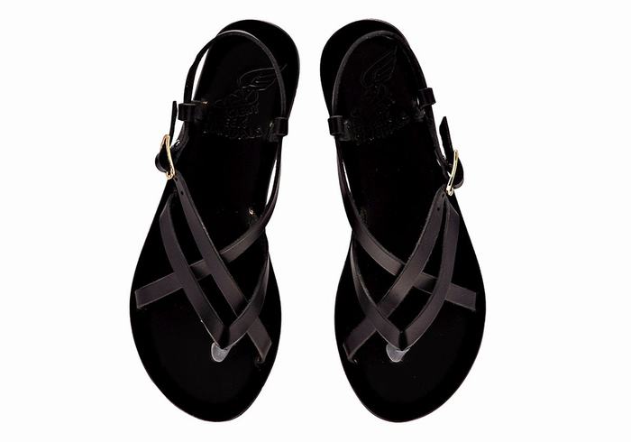 Ancient Greek Sandals Semele Leather Donna Sandali Con Cinturino Sul Retro Nere | ISG7322FN