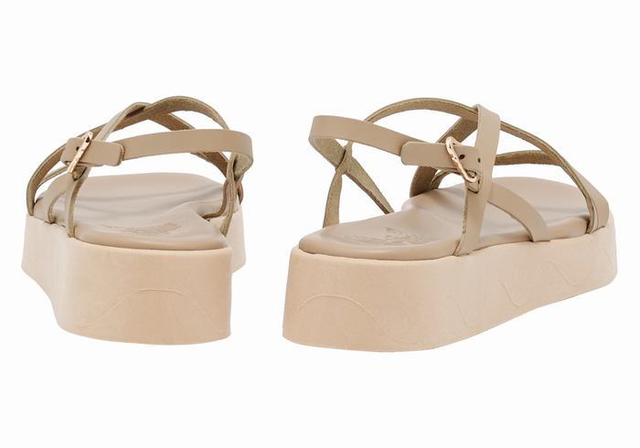 Ancient Greek Sandals Silia Leather Donna Sandali con Plateau Grigie Marroni | IHC2964GI