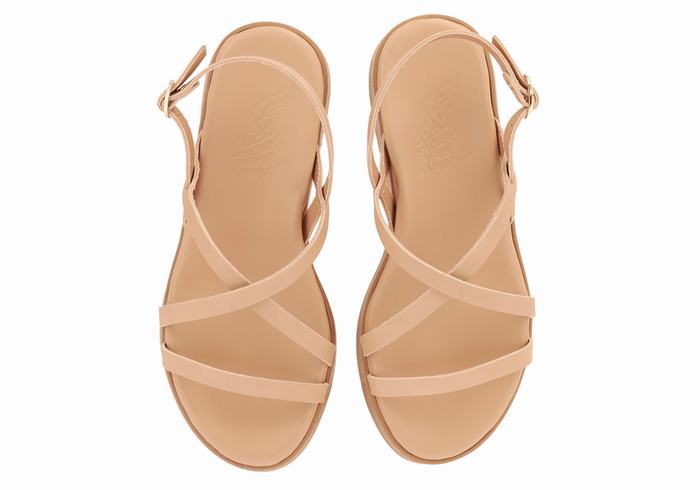 Ancient Greek Sandals Silia Leather Donna Sandali con Plateau Beige | JJY4614US