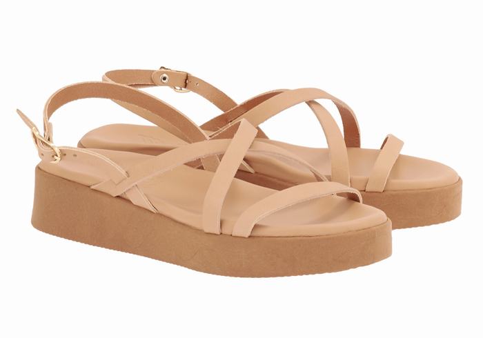 Ancient Greek Sandals Silia Leather Donna Sandali con Plateau Beige | JJY4614US