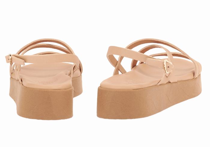 Ancient Greek Sandals Silia Leather Donna Sandali con Plateau Beige | JJY4614US