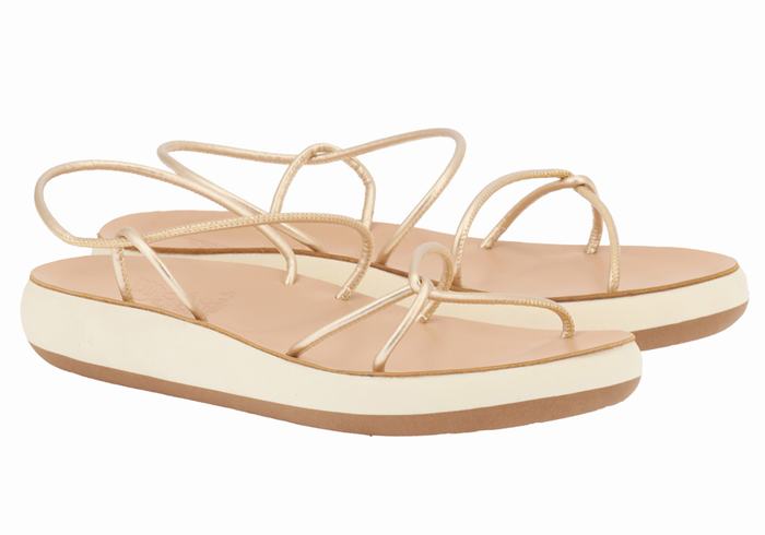 Ancient Greek Sandals Taxidi Comfort Donna Sandali Con Cinturino Sul Retro Oro Bianche | TJU2624DP