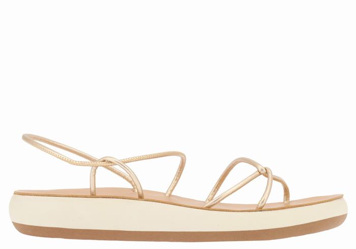 Ancient Greek Sandals Taxidi Comfort Donna Sandali Con Cinturino Sul Retro Oro Bianche | TJU2624DP