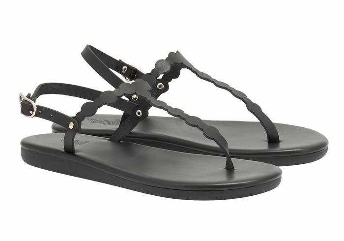 Ancient Greek Sandals Velos Flip Flop Donna Sandali Con Cinturino Sul Retro Nere | AIP5295OV